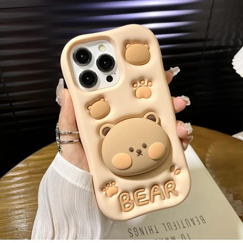 Teddy Bear 3D Cartoon Cute Cotton Bear Love Graphic Animal Back Case with Holder